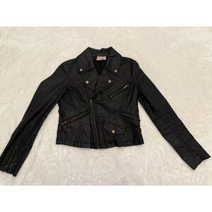 BP Nordstrom Womens Black Faux Leather Coated Moto Jacket XXS Asymmetric Zip
